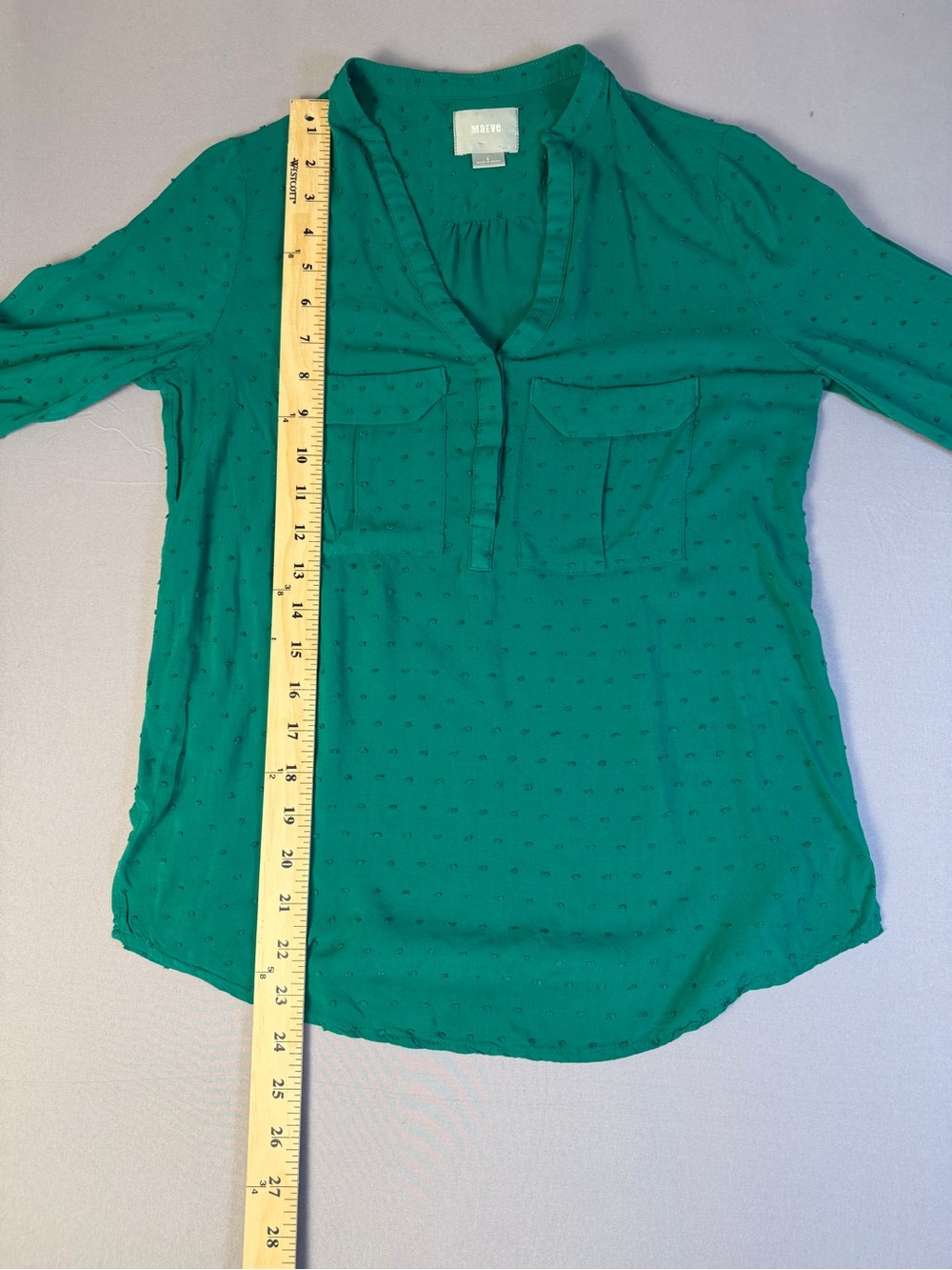 Women’s Anthropology Maeve Long Sleeve Blouse Size 0 in Emerald Green - Picture 7 of 8